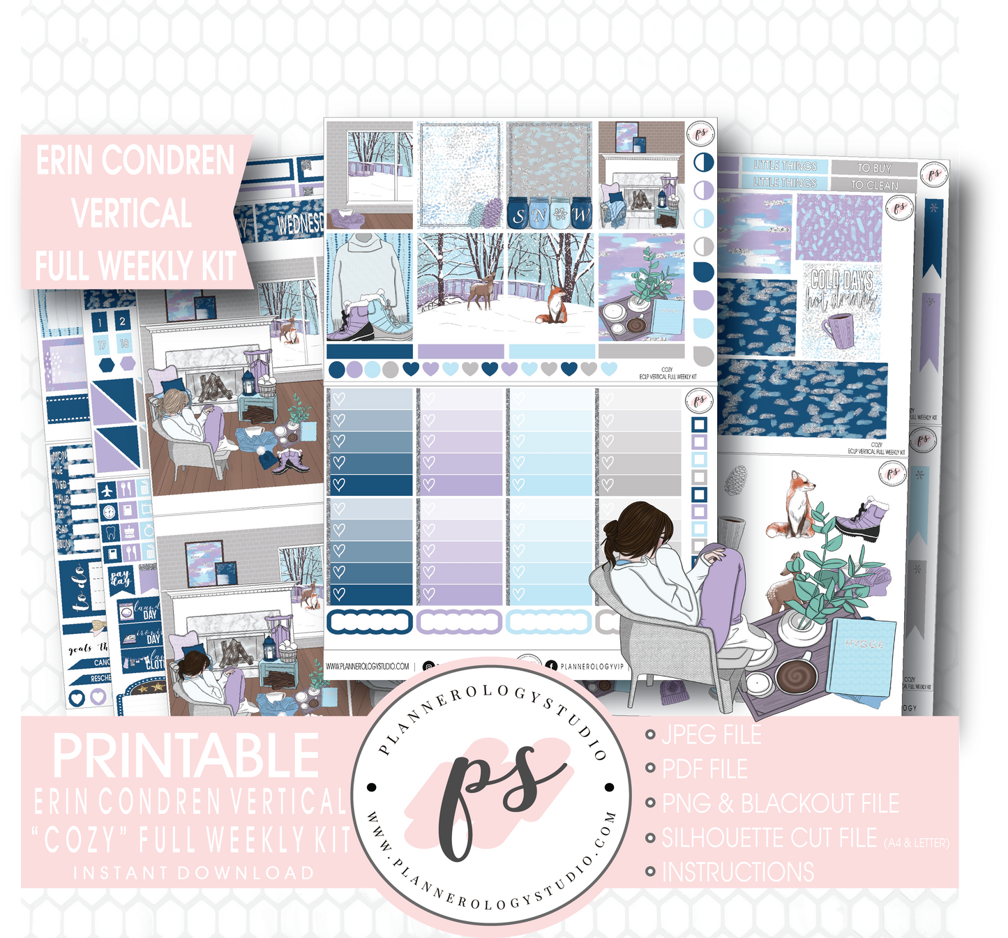 Cozy Winter Full Weekly Kit Printable Planner Stickers (for use with Erin Condren Vertical) - Plannerologystudio