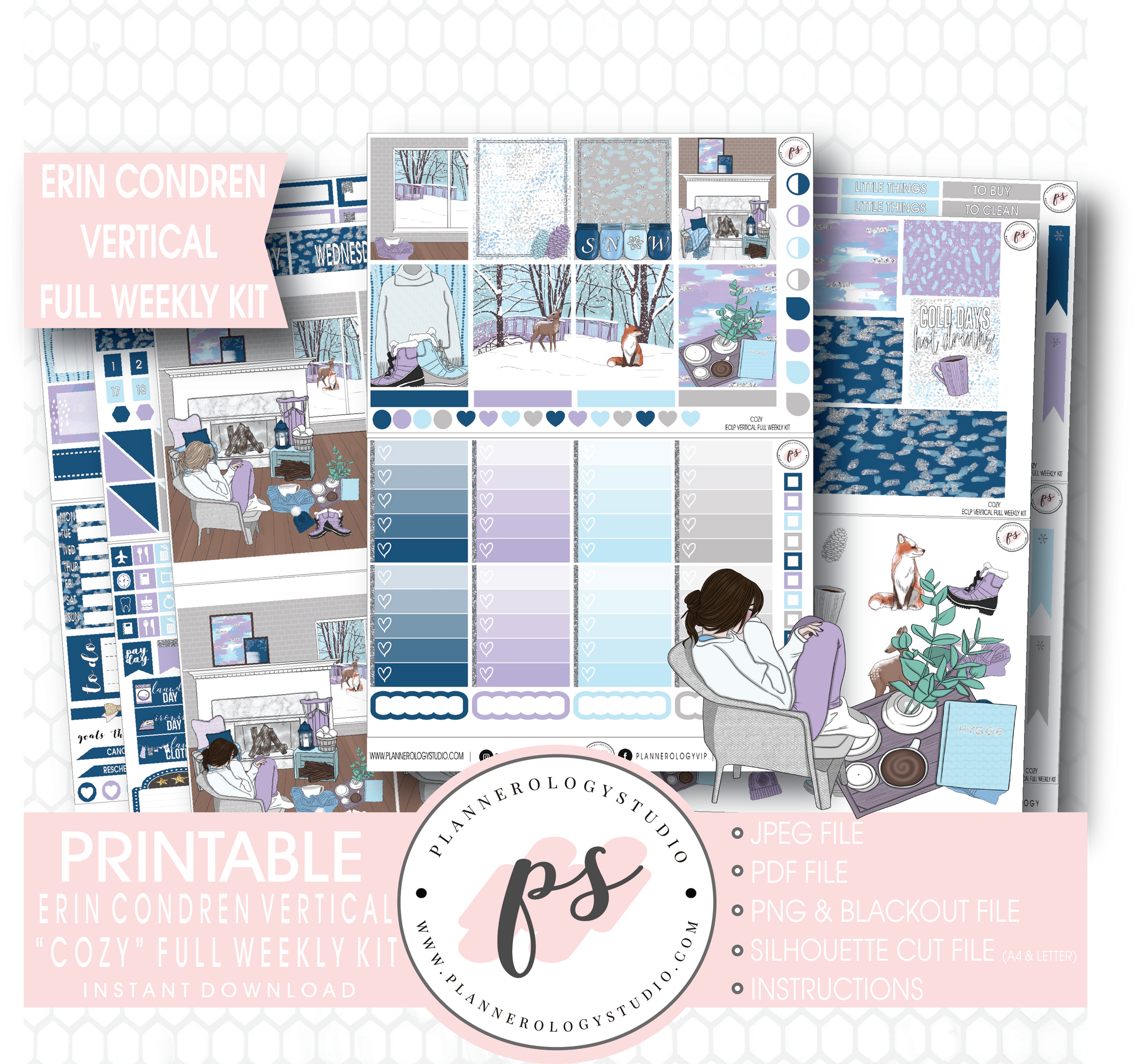 Cozy Winter Full Weekly Kit Printable Planner Stickers (for use with Erin Condren Vertical) - Plannerologystudio