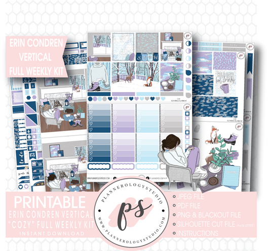 Cozy Winter Full Weekly Kit Printable Planner Stickers (for use with Erin Condren Vertical) - Plannerologystudio