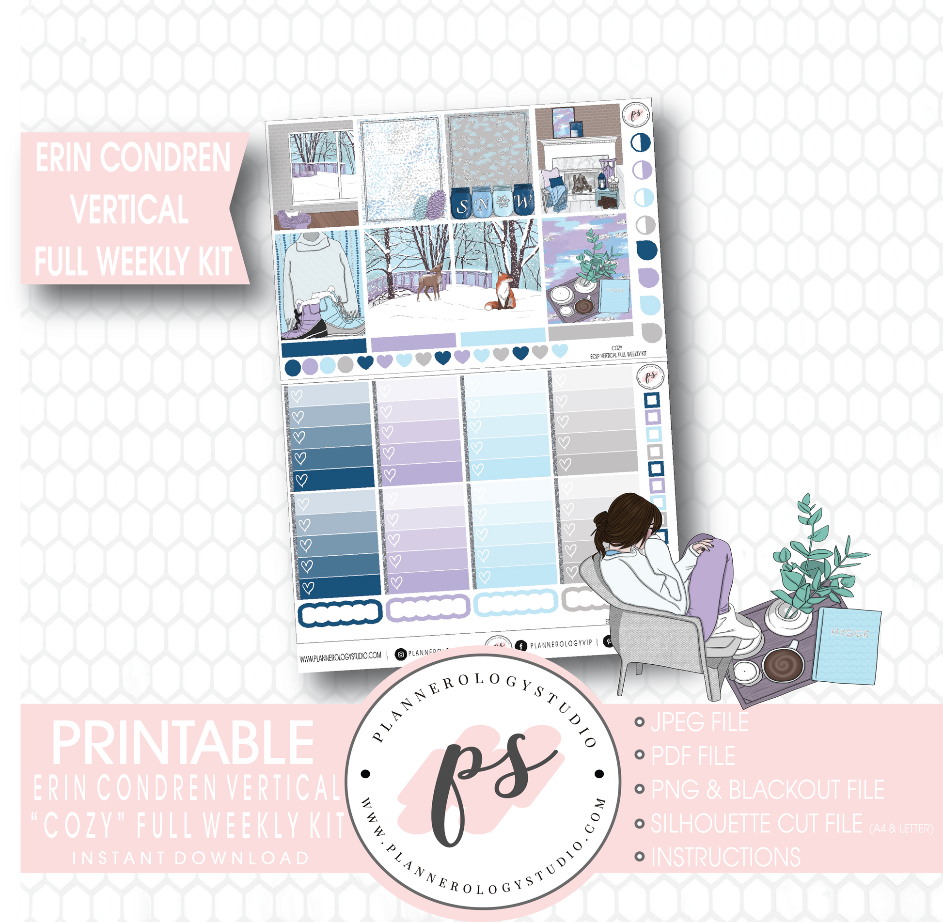 Cozy Winter Full Weekly Kit Printable Planner Stickers (for use with Erin Condren Vertical) - Plannerologystudio