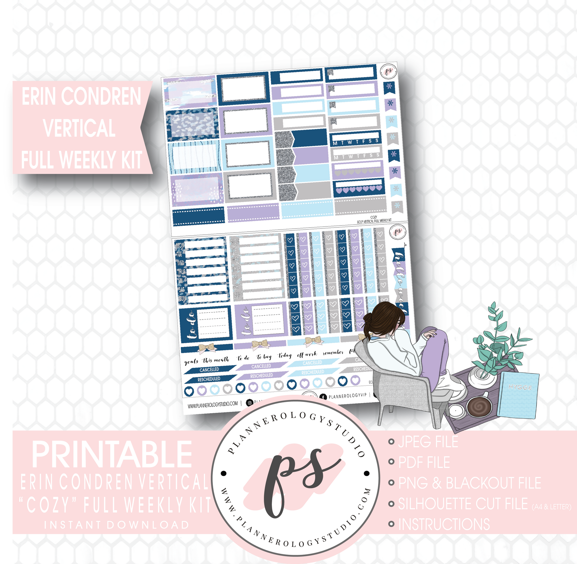 Cozy Winter Full Weekly Kit Printable Planner Stickers (for use with Erin Condren Vertical) - Plannerologystudio