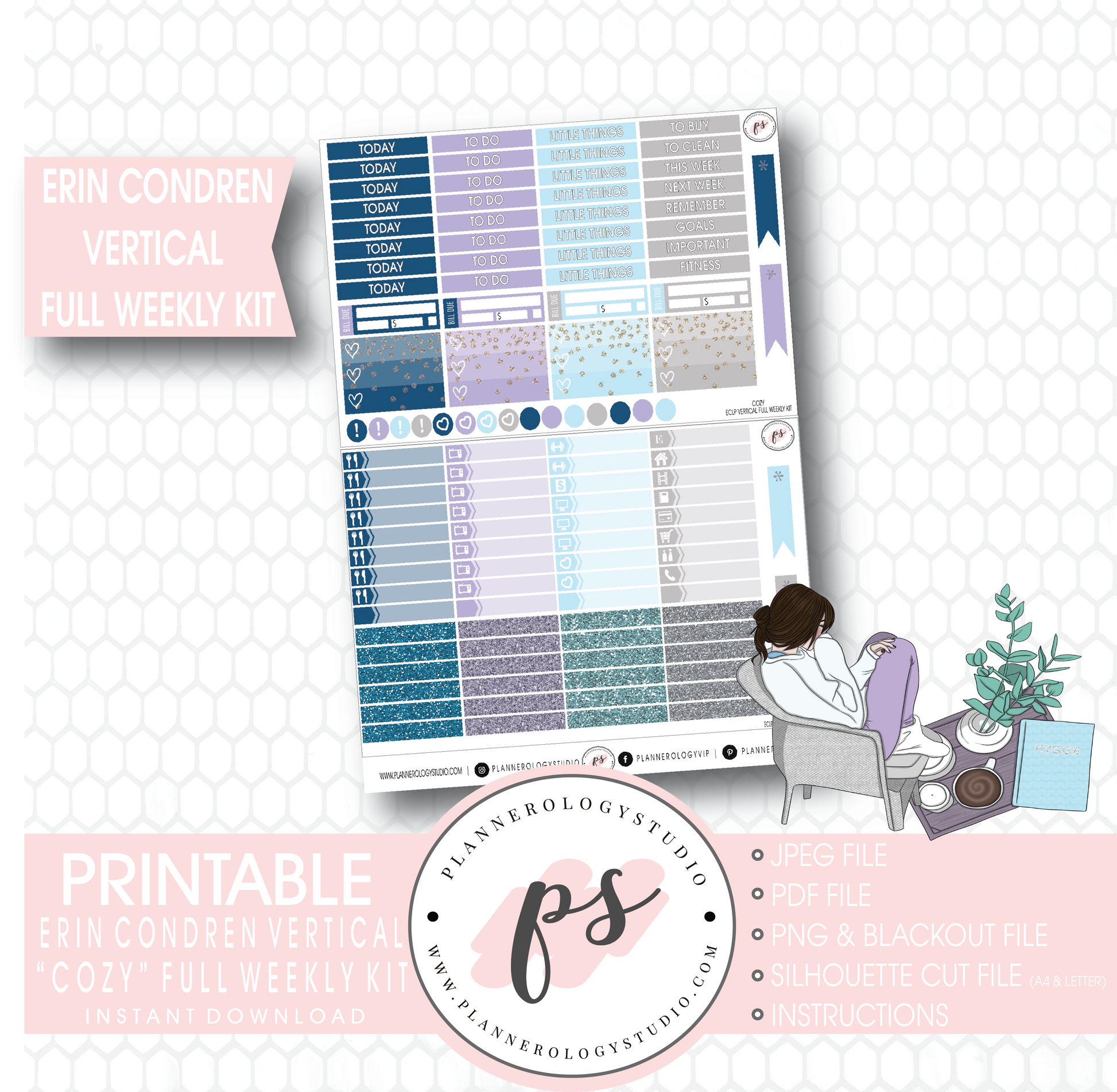 Cozy Winter Full Weekly Kit Printable Planner Stickers (for use with Erin Condren Vertical) - Plannerologystudio