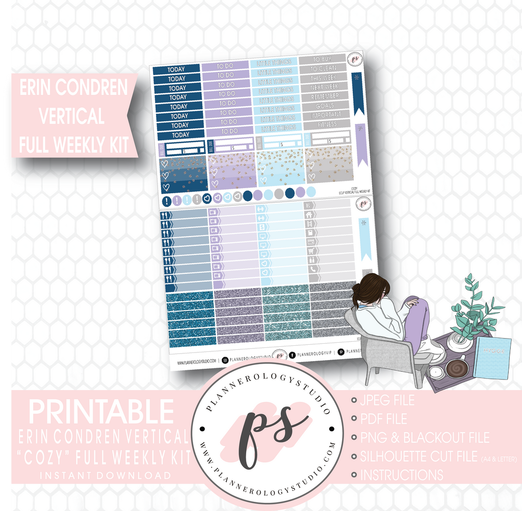 Cozy Winter Full Weekly Kit Printable Planner Stickers (for use with Erin Condren Vertical) - Plannerologystudio