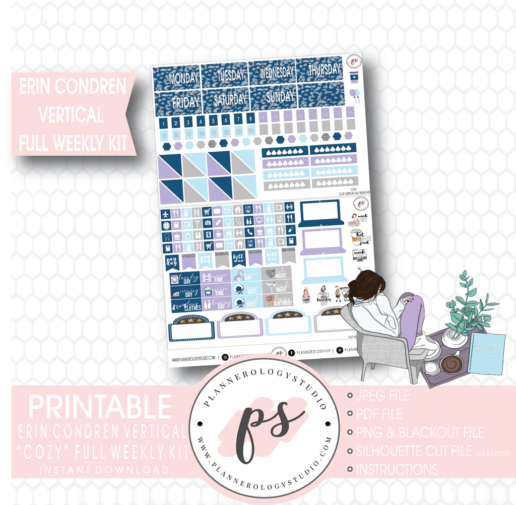 Cozy Winter Full Weekly Kit Printable Planner Stickers (for use with Erin Condren Vertical) - Plannerologystudio