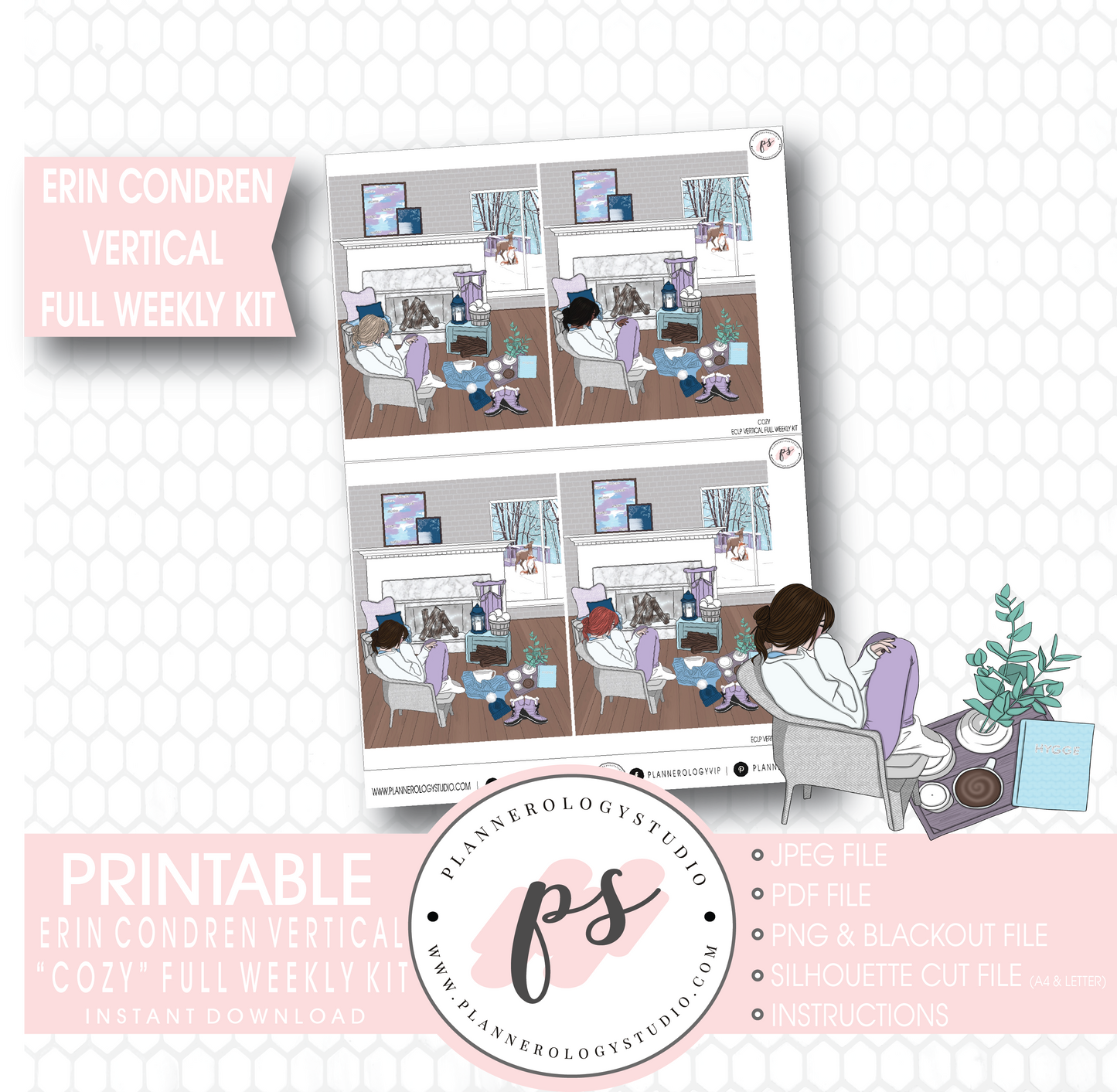 Cozy Winter Full Weekly Kit Printable Planner Stickers (for use with Erin Condren Vertical) - Plannerologystudio