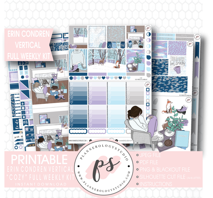 Cozy Winter Full Weekly Kit Printable Planner Stickers (for use with Erin Condren Vertical) - Plannerologystudio
