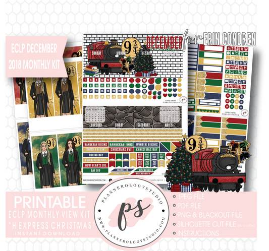 H Express Christmas (Harry Potter) Christmas December 2018 Monthly View Kit Digital Printable Planner Stickers (for use with Erin Condren) - Plannerologystudio