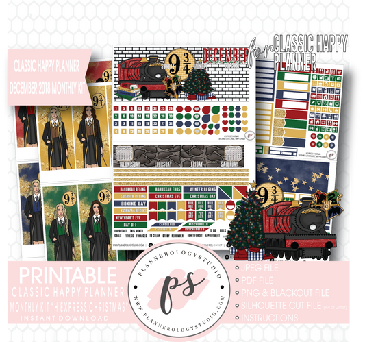 H Express Christmas (Harry Potter) Christmas December 2018 Monthly View Kit Digital Printable Planner Stickers (for use with Classic Happy Planner) - Plannerologystudio