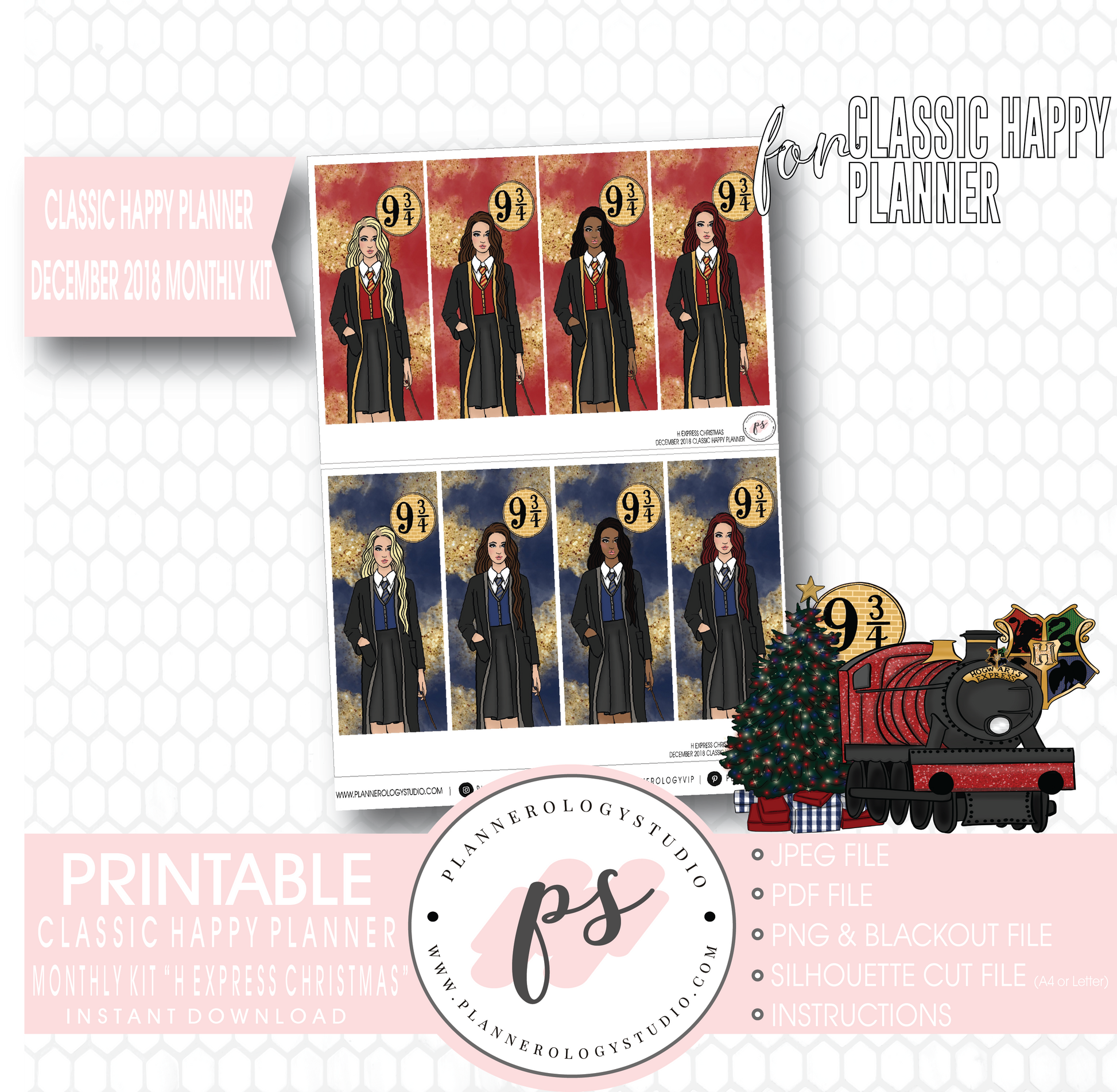 H Express Christmas (Harry Potter) Christmas December 2018 Monthly View Kit Digital Printable Planner Stickers (for use with Classic Happy Planner) - Plannerologystudio