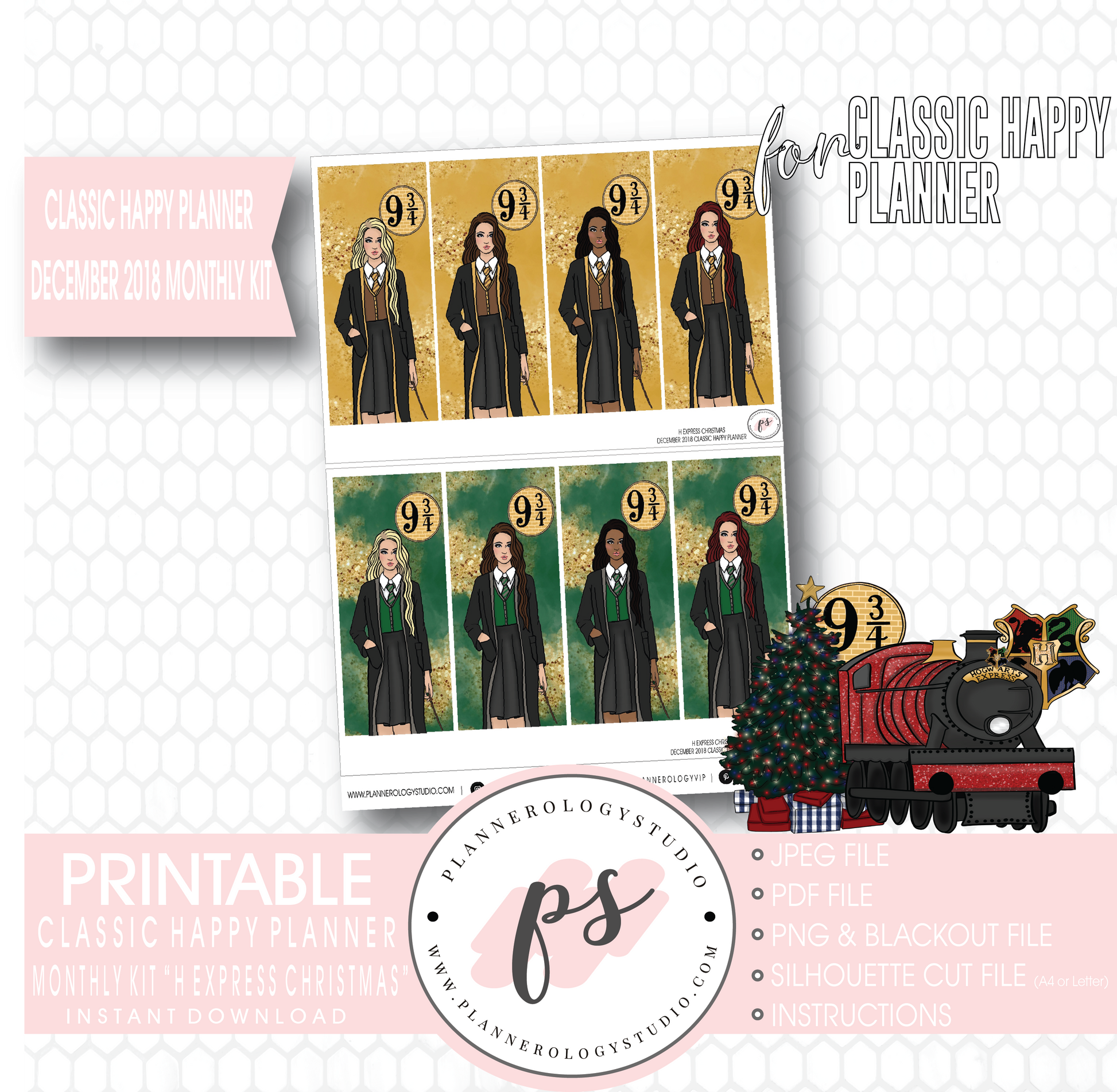 H Express Christmas (Harry Potter) Christmas December 2018 Monthly View Kit Digital Printable Planner Stickers (for use with Classic Happy Planner) - Plannerologystudio