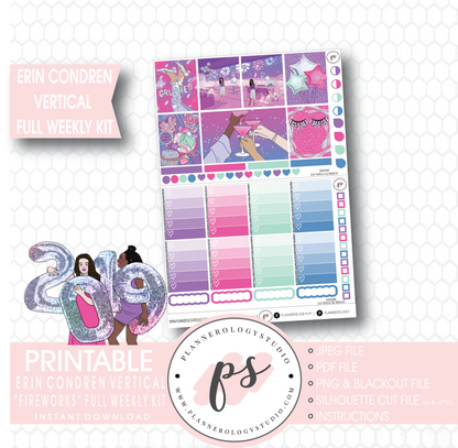 Fireworks New Year's Full Weekly Kit Printable Planner Stickers (for use with Erin Condren Vertical) - Plannerologystudio