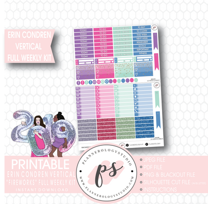 Fireworks New Year's Full Weekly Kit Printable Planner Stickers (for use with Erin Condren Vertical) - Plannerologystudio