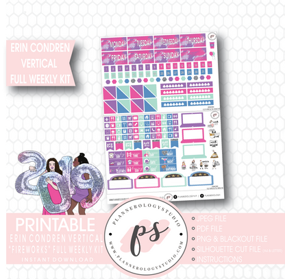 Fireworks New Year's Full Weekly Kit Printable Planner Stickers (for use with Erin Condren Vertical) - Plannerologystudio