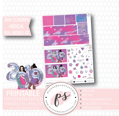 Fireworks New Year's Full Weekly Kit Printable Planner Stickers (for use with Erin Condren Vertical) - Plannerologystudio