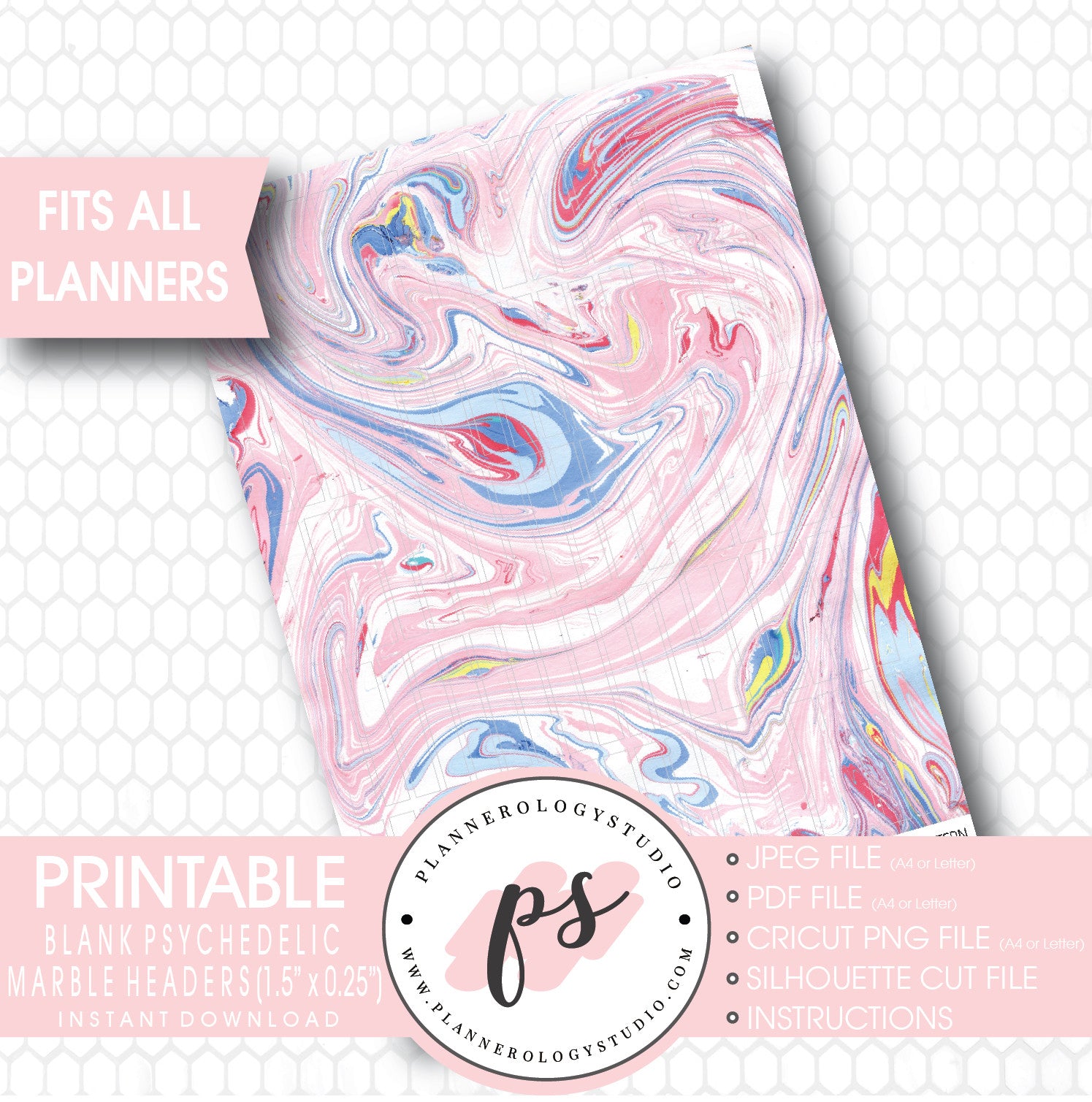 Psychedelic Marble Pattern Blank Header Printable Planner Stickers - Plannerologystudio