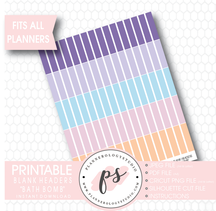 "Bath Bomb" Blank Header Printable Planner Stickers - Plannerologystudio
