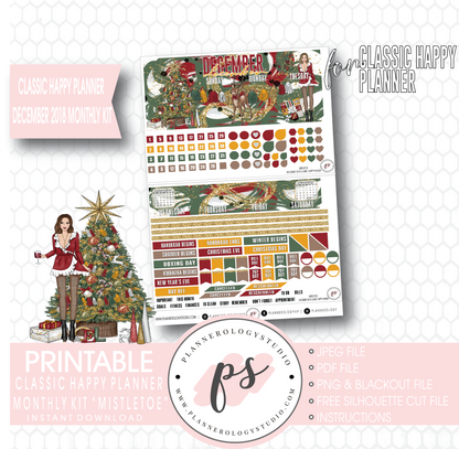 Mistletoe Christmas December 2018 Monthly View Kit Digital Printable Planner Stickers (for use with Classic Happy Planner) - Plannerologystudio
