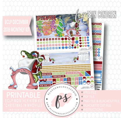 Christmas at Whoville (Grinch) December 2018 Monthly View Kit Digital Printable Planner Stickers (for use with Erin Condren) - Plannerologystudio