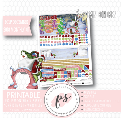 Christmas at Whoville (Grinch) December 2018 Monthly View Kit Digital Printable Planner Stickers (for use with Erin Condren) - Plannerologystudio