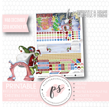 Christmas at Whoville (Grinch) December 2018 Monthly View Kit Digital Printable Planner Stickers (for use with Whistle & Birch Planner) - Plannerologystudio