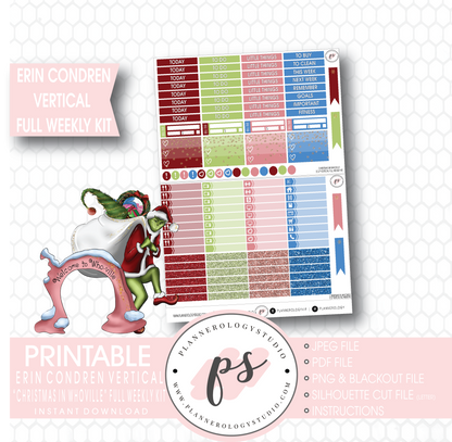 Christmas in Whoville (Grinch) Full Weekly Kit Printable Planner Stickers (for use with Erin Condren Vertical) - Plannerologystudio