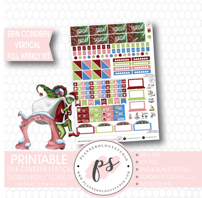 Christmas in Whoville (Grinch) Full Weekly Kit Printable Planner Stickers (for use with Erin Condren Vertical) - Plannerologystudio