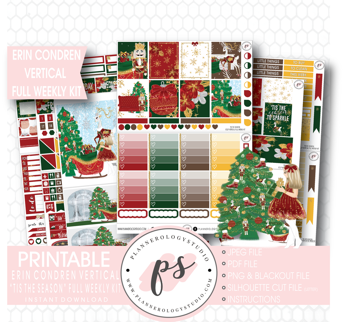 'Tis the Season Christmas Full Weekly Kit Printable Planner Stickers (for use with Erin Condren Vertical) - Plannerologystudio
