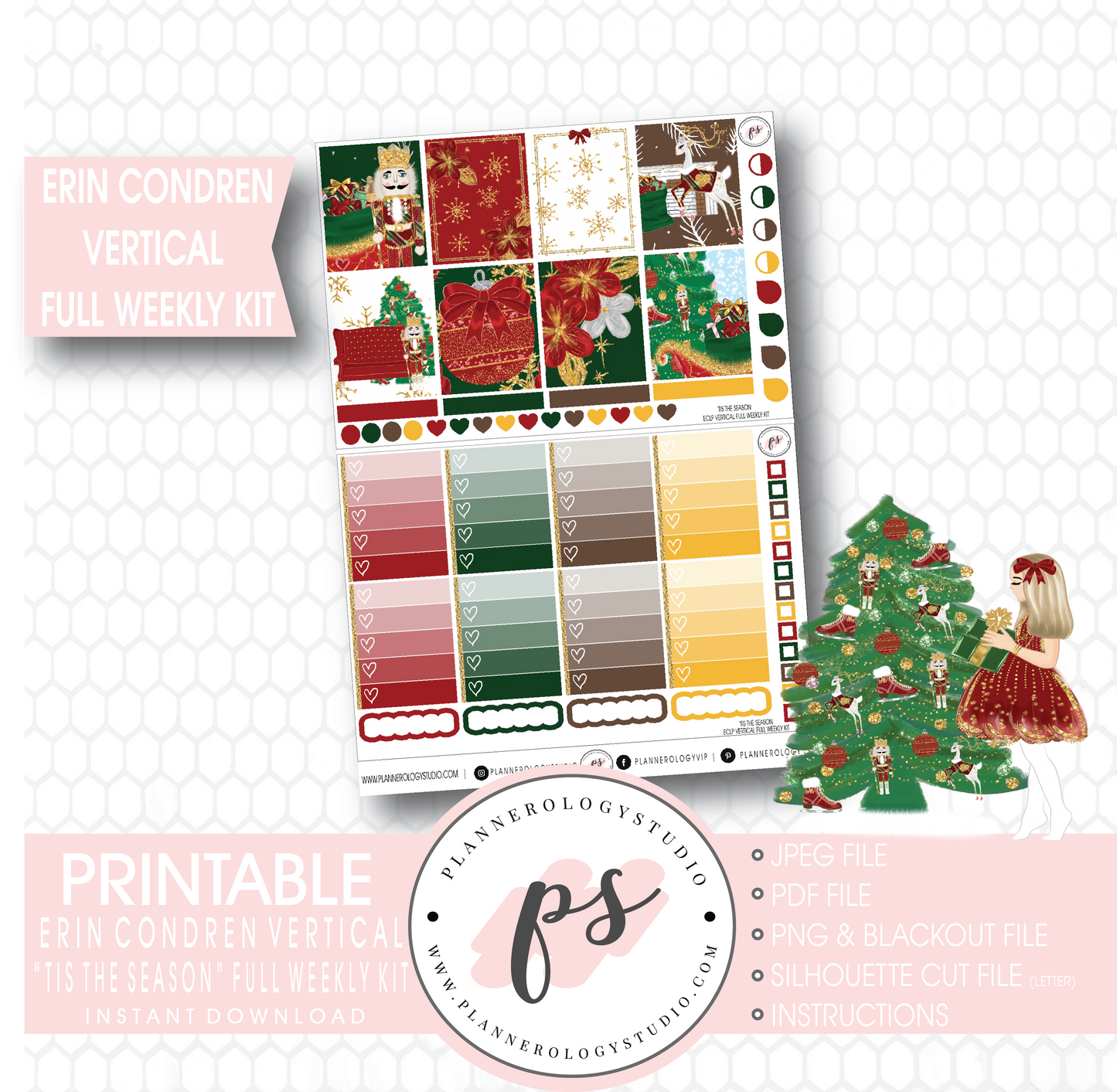 'Tis the Season Christmas Full Weekly Kit Printable Planner Stickers (for use with Erin Condren Vertical) - Plannerologystudio