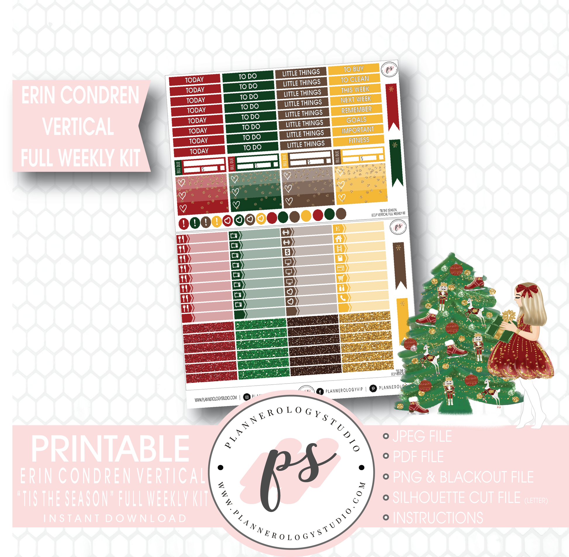 'Tis the Season Christmas Full Weekly Kit Printable Planner Stickers (for use with Erin Condren Vertical) - Plannerologystudio