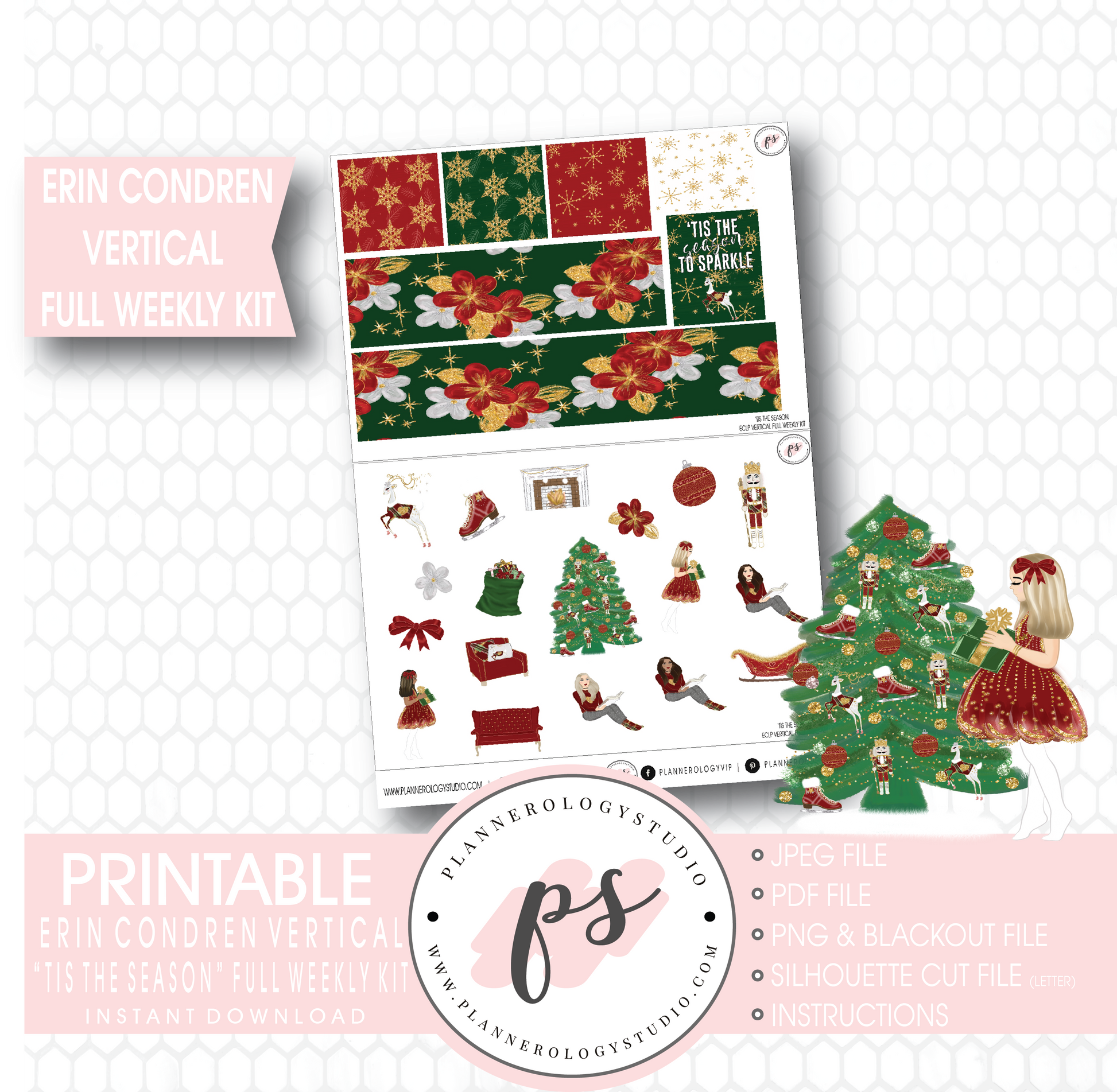'Tis the Season Christmas Full Weekly Kit Printable Planner Stickers (for use with Erin Condren Vertical) - Plannerologystudio