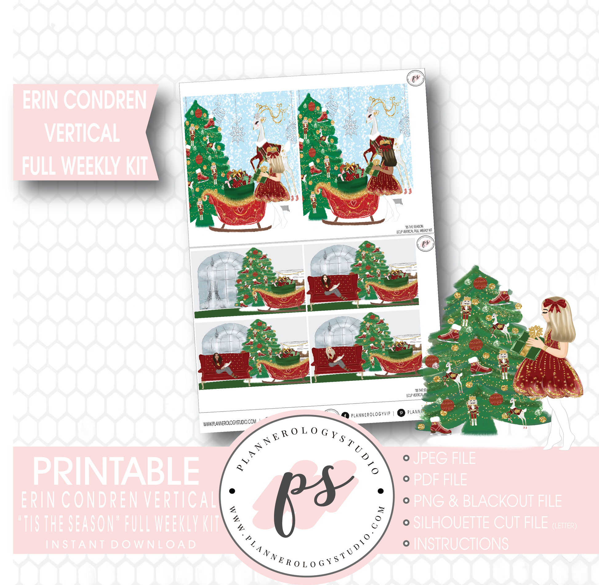 'Tis the Season Christmas Full Weekly Kit Printable Planner Stickers (for use with Erin Condren Vertical) - Plannerologystudio