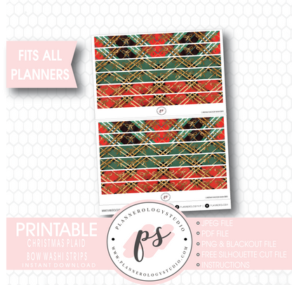 Christmas Plaid Pattern Bow Icon Washi Strip Digital Printable Planner Stickers - Plannerologystudio