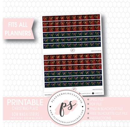Christmas Plaid Pattern Bow Icon Washi Strip Digital Printable Planner Stickers - Plannerologystudio