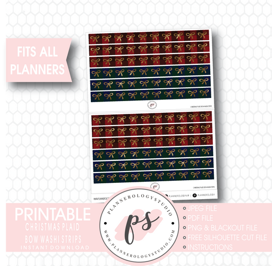 Christmas Plaid Pattern Bow Icon Washi Strip Digital Printable Planner Stickers - Plannerologystudio