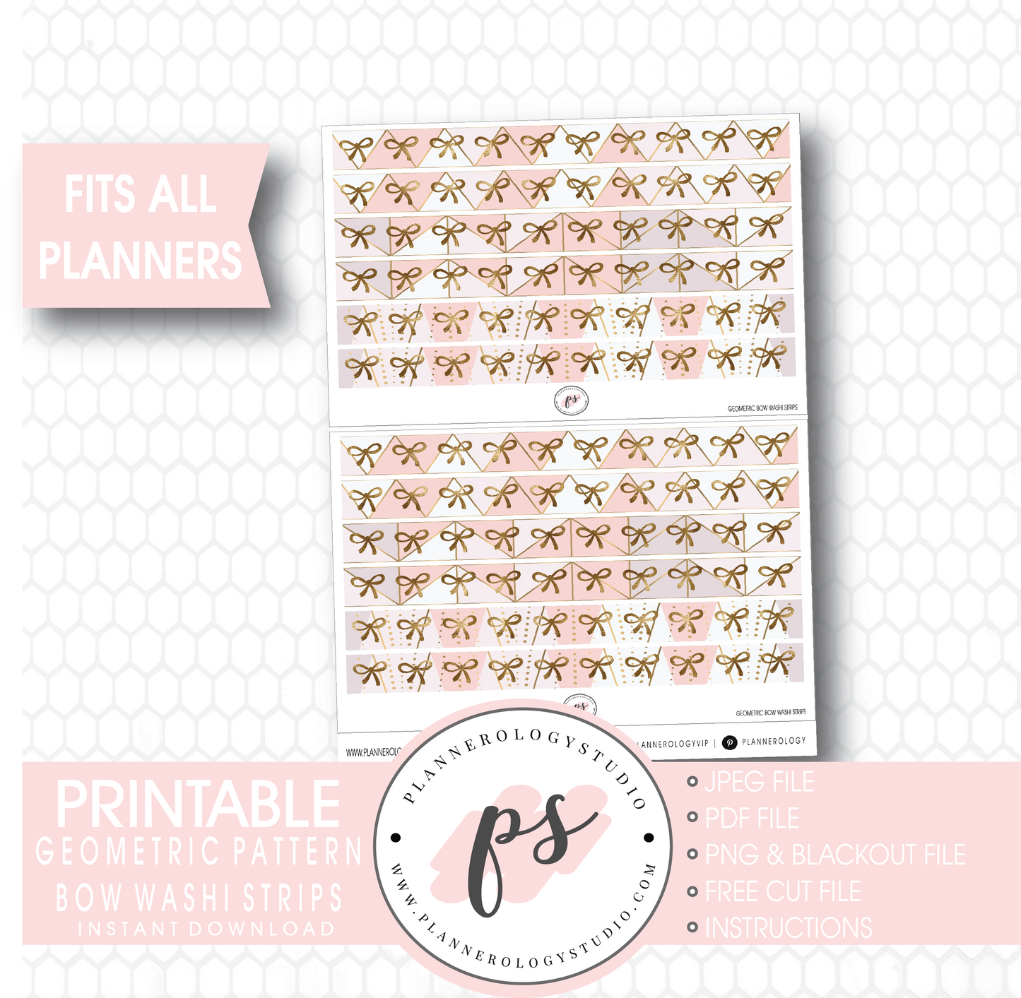 Geometric Pattern Bow Icon Washi Strip Digital Printable Planner Stickers - Plannerologystudio