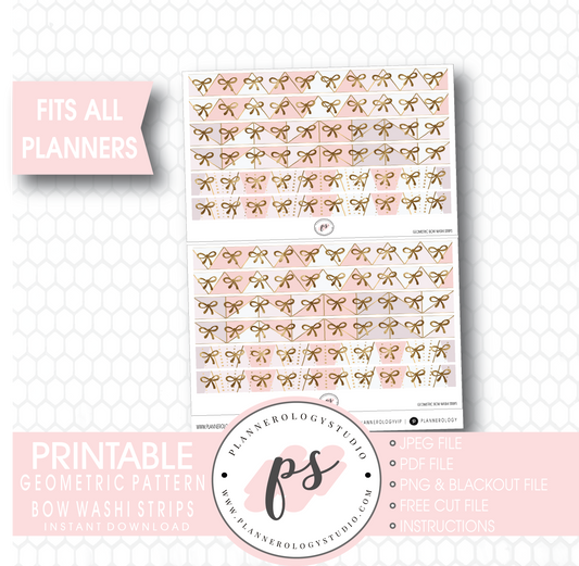 Geometric Pattern Bow Icon Washi Strip Digital Printable Planner Stickers - Plannerologystudio