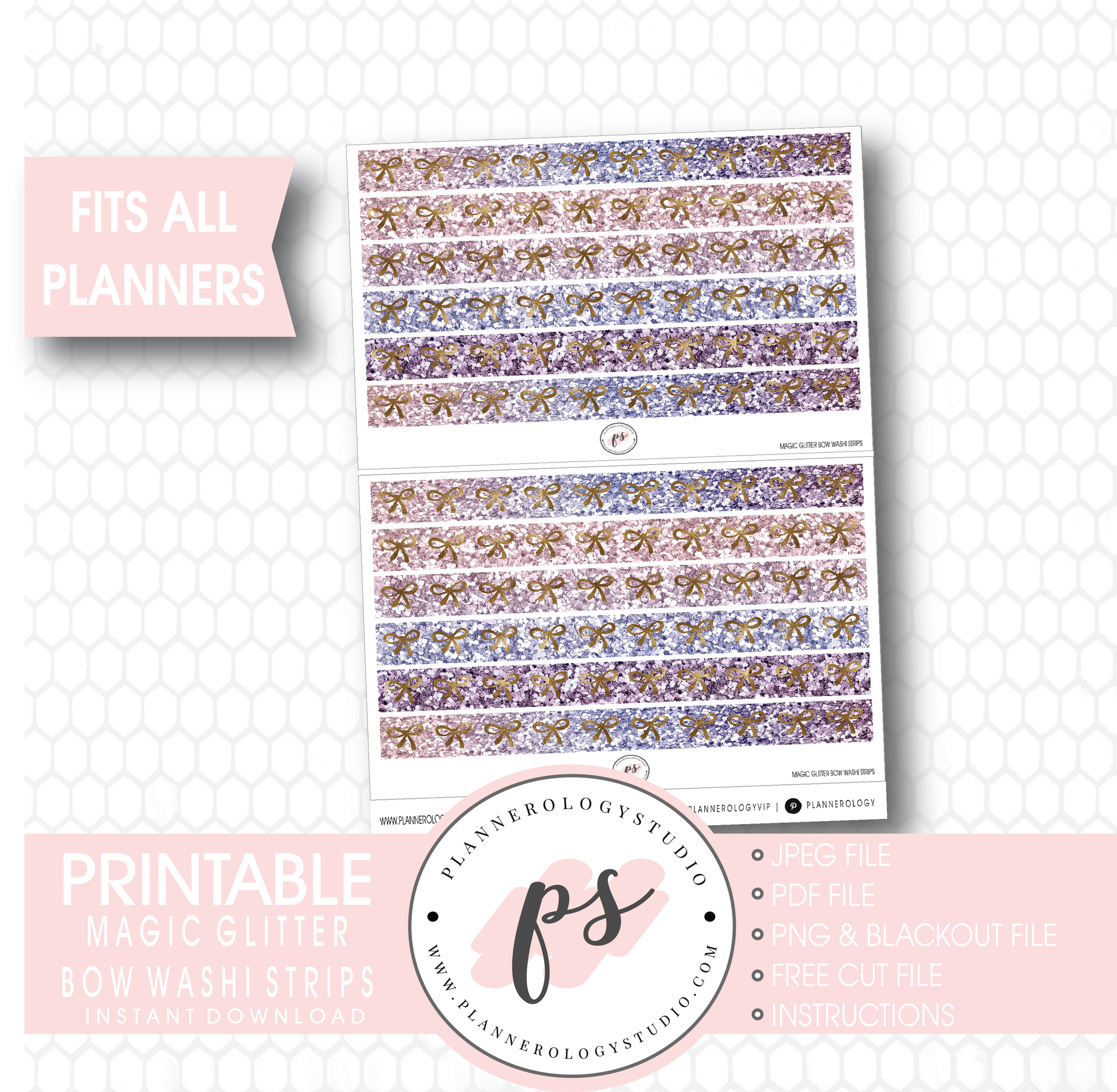 Magic Glitter Pattern Bow Icon Washi Strip Digital Printable Planner Stickers - Plannerologystudio
