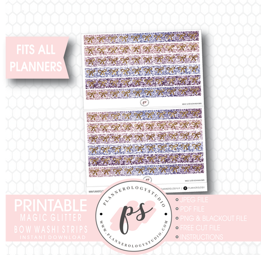 Magic Glitter Pattern Bow Icon Washi Strip Digital Printable Planner Stickers - Plannerologystudio