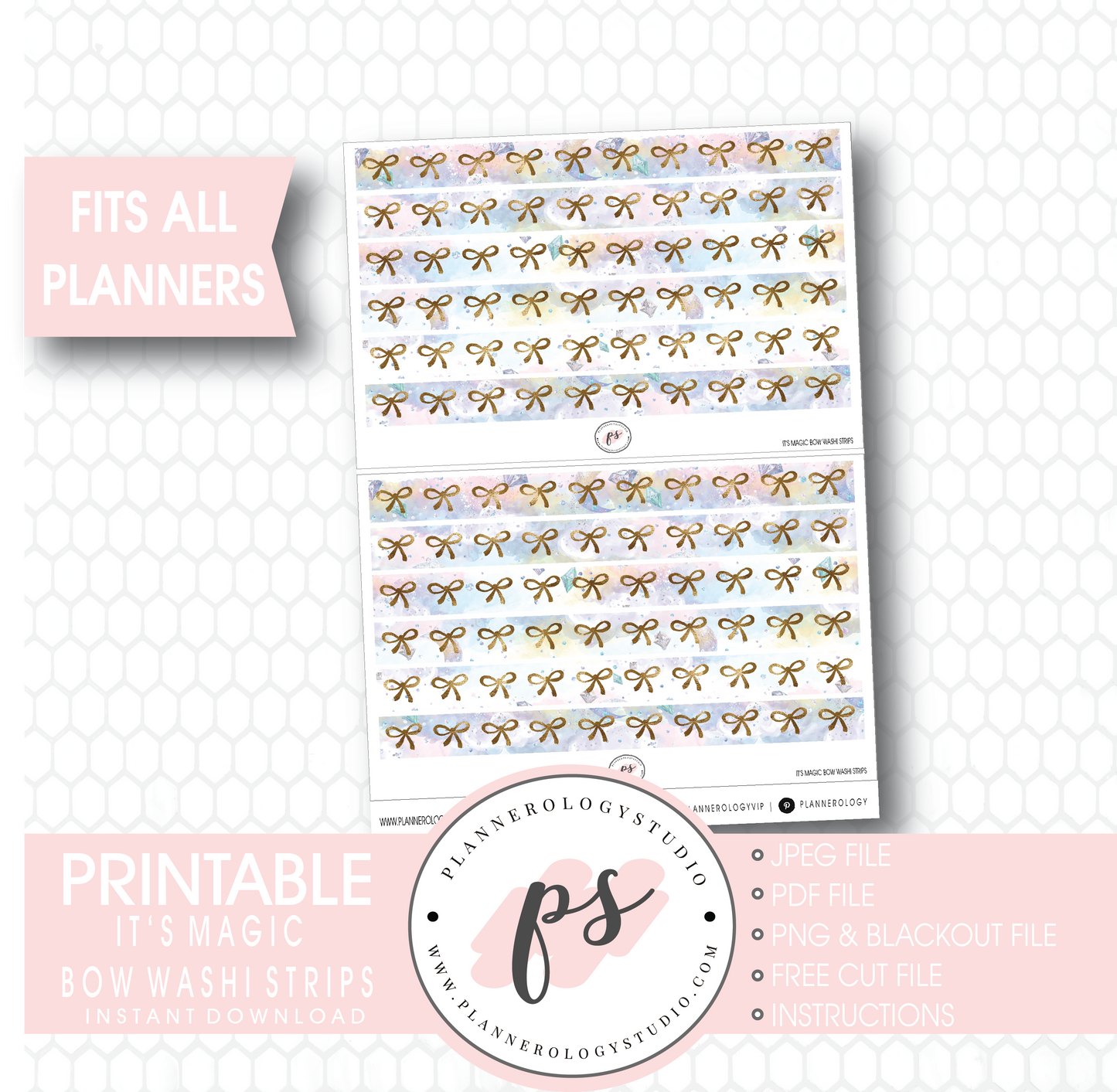 It's Magic Watercolour Pattern Bow Icon Washi Strip Digital Printable Planner Stickers - Plannerologystudio
