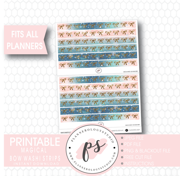 Magical Winter Watercolour Pattern Bow Icon Washi Strip Digital Printable Planner Stickers - Plannerologystudio