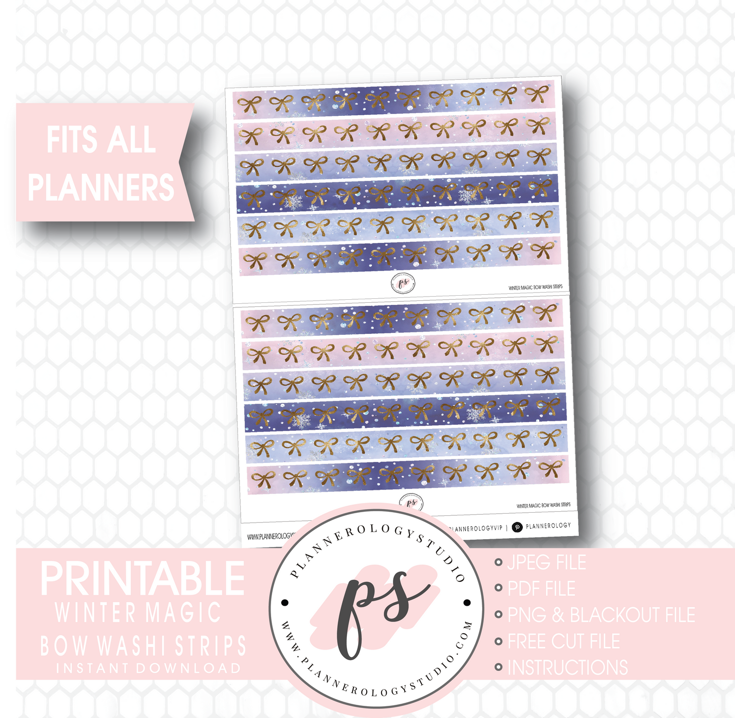 Winter Magic Watercolour Pattern Bow Icon Washi Strip Digital Printable Planner Stickers - Plannerologystudio