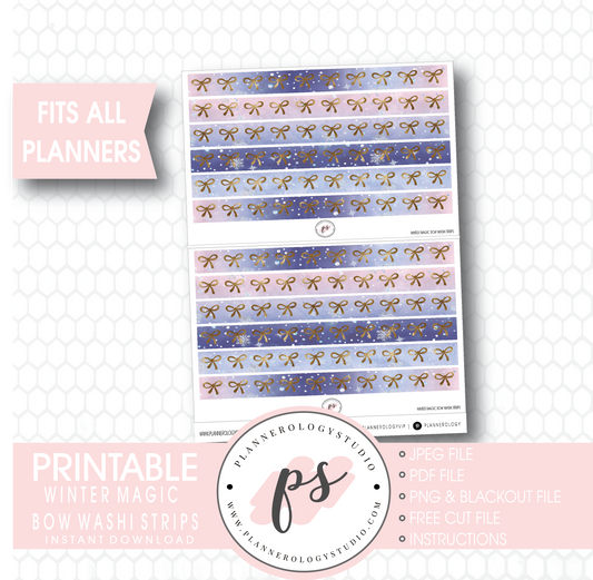 Winter Magic Watercolour Pattern Bow Icon Washi Strip Digital Printable Planner Stickers - Plannerologystudio
