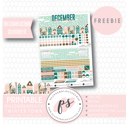 Winter Town ECLP Erin Condren December 2018 Monthly Kit Digital Printable Planner Stickers (PDF/JPG/PNG/Cut File Freebie) - Plannerologystudio