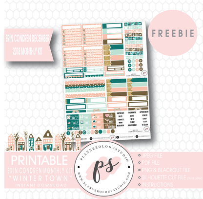Winter Town ECLP Erin Condren December 2018 Monthly Kit Digital Printable Planner Stickers (PDF/JPG/PNG/Cut File Freebie) - Plannerologystudio