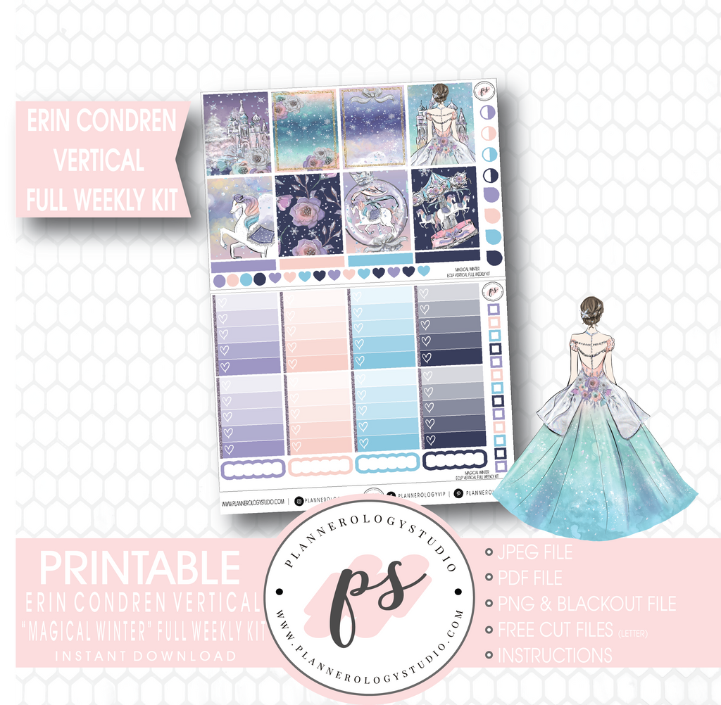 Magical Winter Full Weekly Kit Printable Planner Stickers (for use with Erin Condren Vertical) - Plannerologystudio