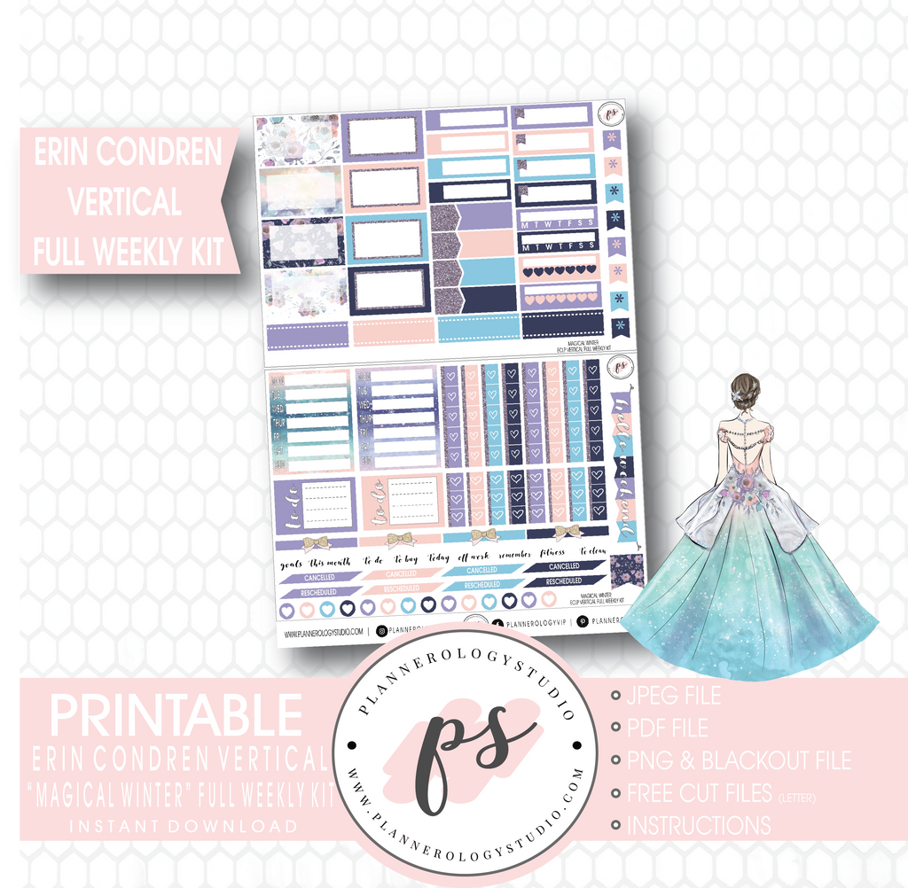 Magical Winter Full Weekly Kit Printable Planner Stickers (for use with Erin Condren Vertical) - Plannerologystudio