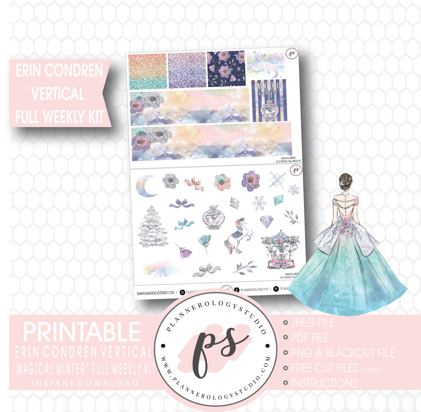 Magical Winter Full Weekly Kit Printable Planner Stickers (for use with Erin Condren Vertical) - Plannerologystudio