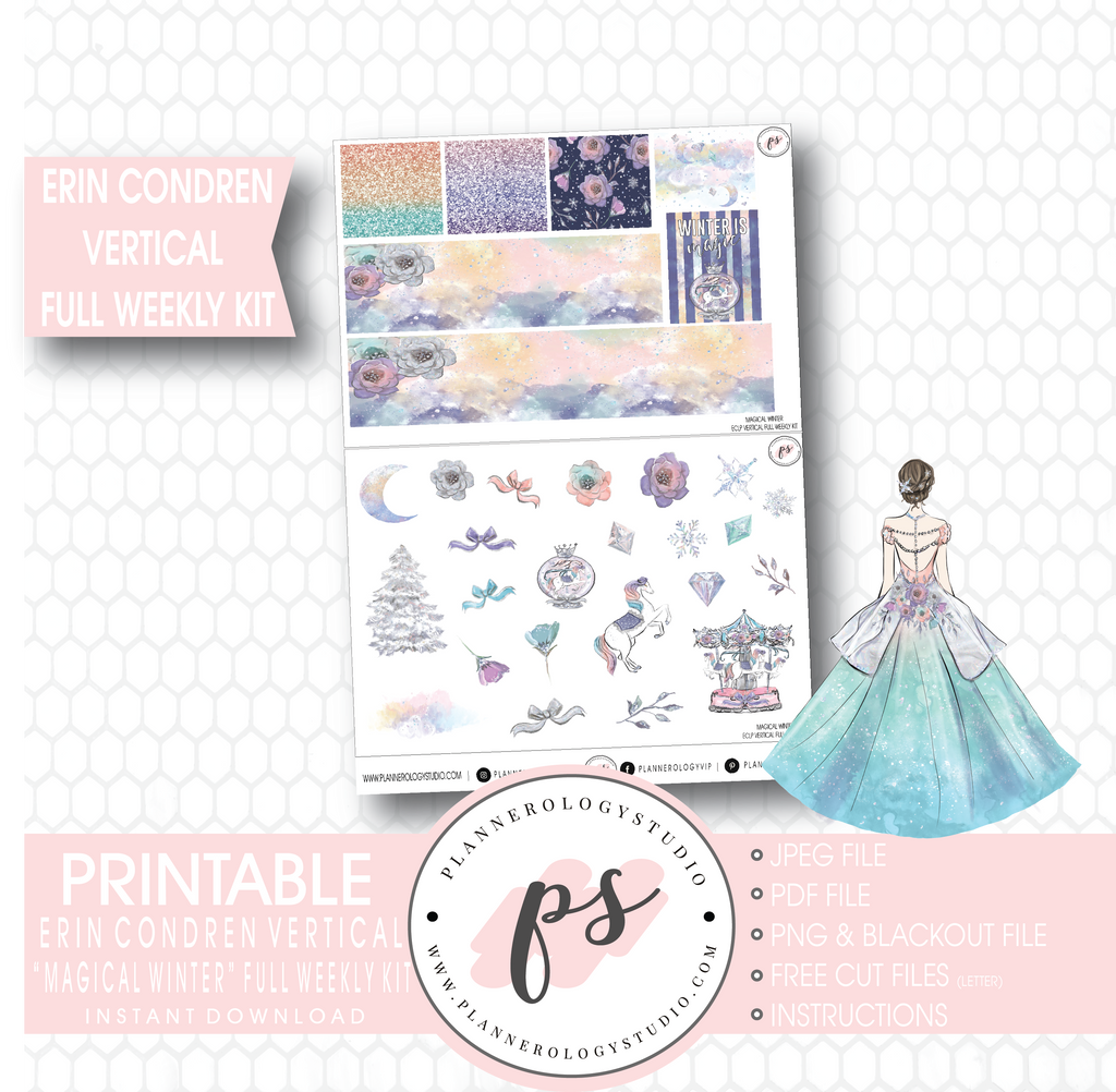 Magical Winter Full Weekly Kit Printable Planner Stickers (for use with Erin Condren Vertical) - Plannerologystudio