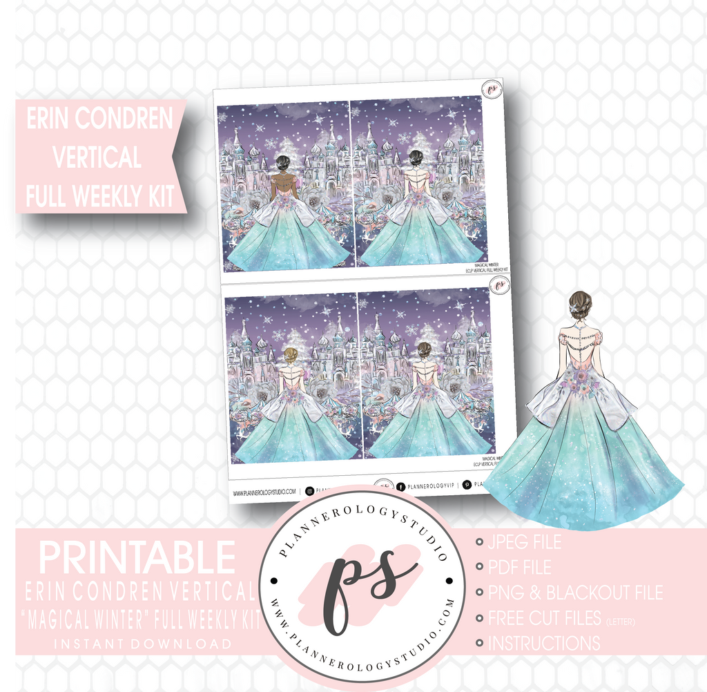 Magical Winter Full Weekly Kit Printable Planner Stickers (for use with Erin Condren Vertical) - Plannerologystudio