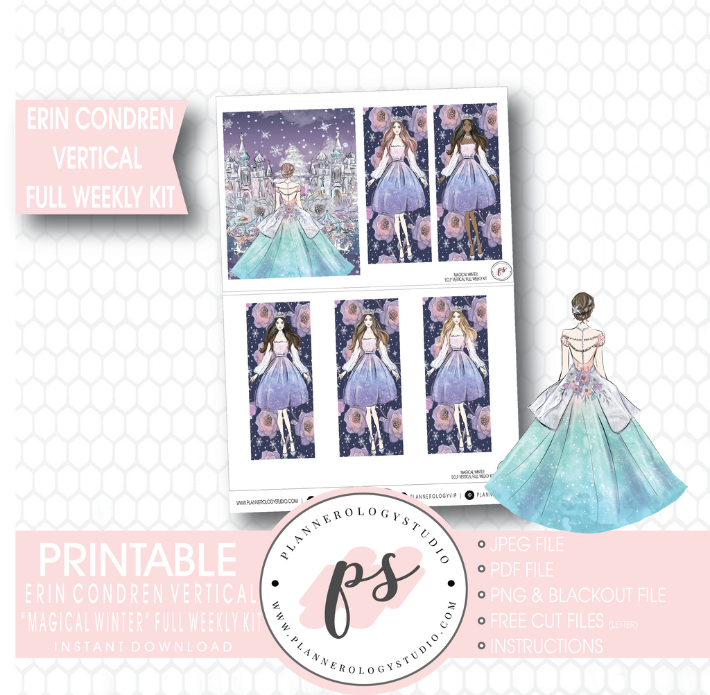 Magical Winter Full Weekly Kit Printable Planner Stickers (for use with Erin Condren Vertical) - Plannerologystudio